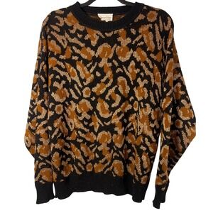 Carriage‎ Court Vintage 90s Womens Black Tan Leopard Sweater Retro Whimsicale